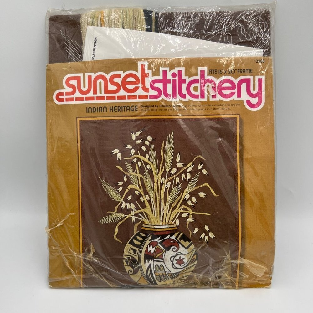 Sunset Stitchery Santa FE Heritage Wool 1976 Crewel Embroidery Kit 16x20